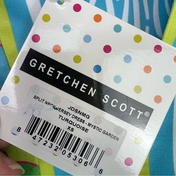 Gretchen Scott Designs Split Neck Jersey Dress Size XS Mystic Garden Turquoise - Picture 6 of 10